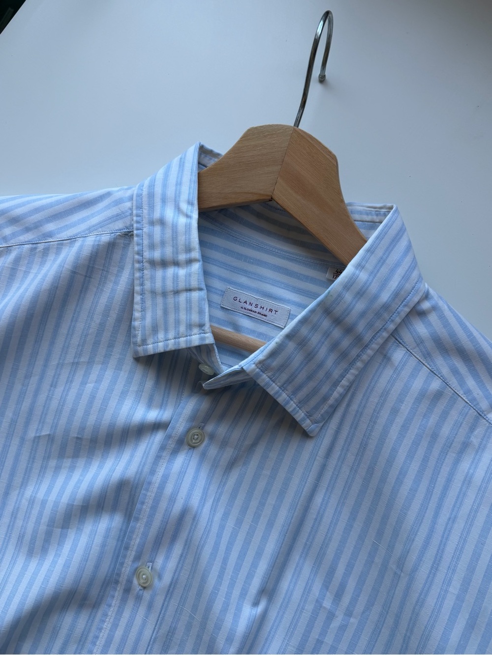 GLANSHIRT Slowear Light Blue Striped Men's Dress Shirt Cotton / Silk Blend